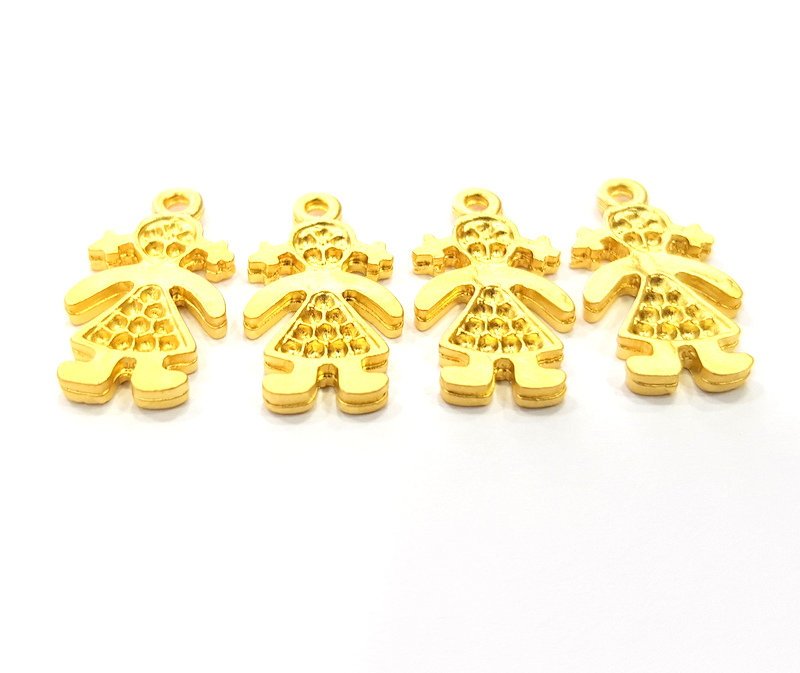 4 The girl child Charm Gold Charms Gold Plated Metal (22x12mm)  G14081