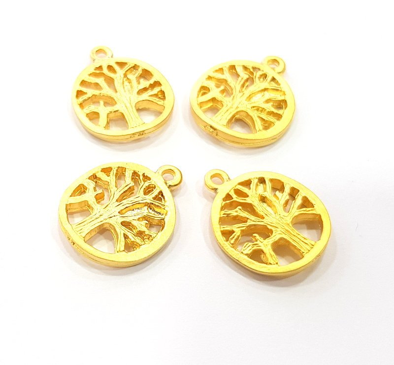 4 Tree Charm Gold Charms Gold Plated Metal (17mm)  G14083