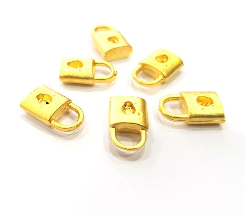 5 Lock Charm Gold Charms Gold Plated Metal (14x8mm)  G14085