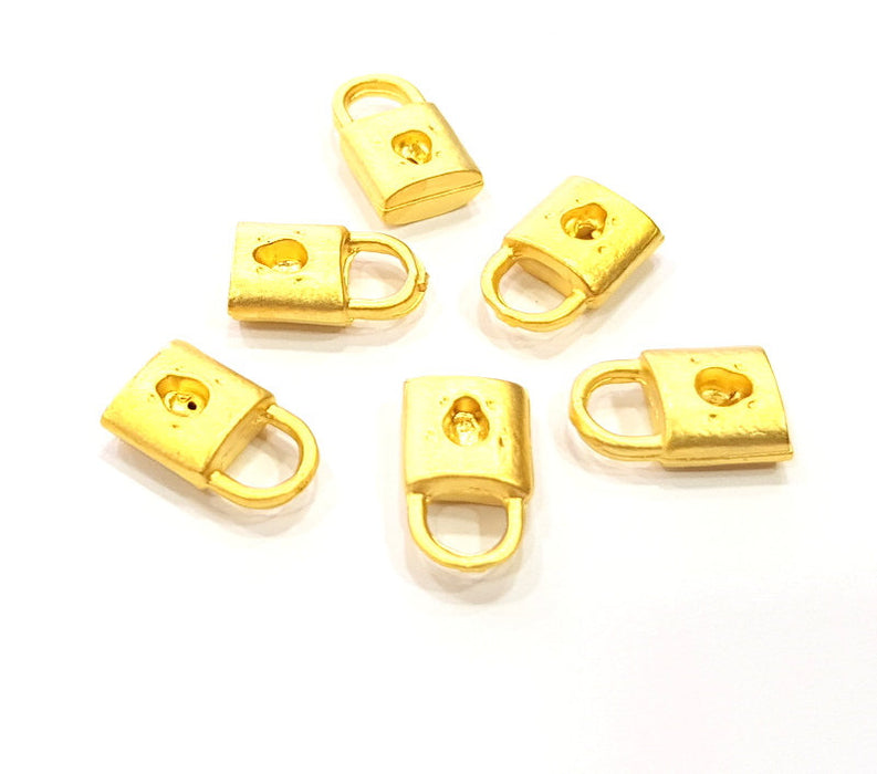 5 Lock Charm Gold Charms Gold Plated Metal (14x8mm)  G14085