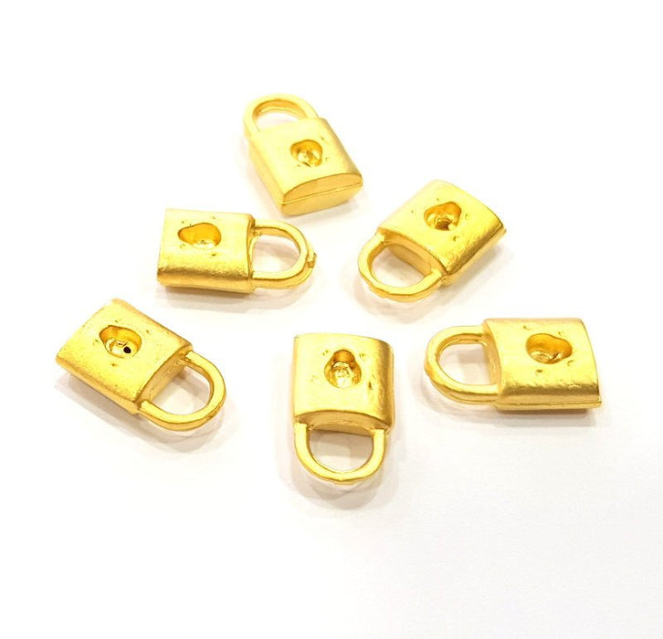 5 Lock Charm Gold Charms Gold Plated Metal (14x8mm)  G14085