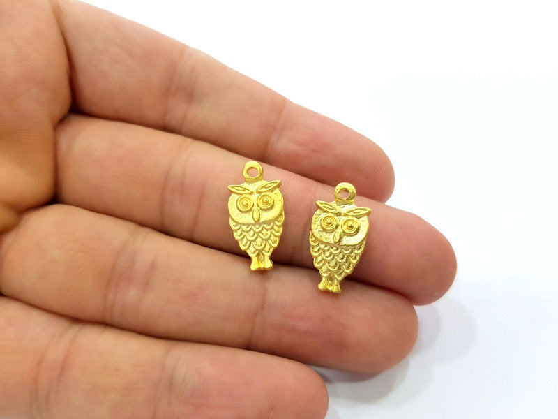 5 Owl Charm Gold Charms Gold Plated Metal (20x10mm)  G14086