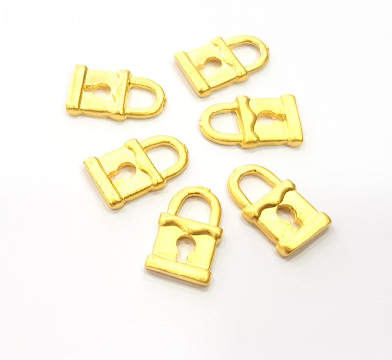 5 Lock Charm Gold Charms Gold Plated Metal (15x9mm)  G14087