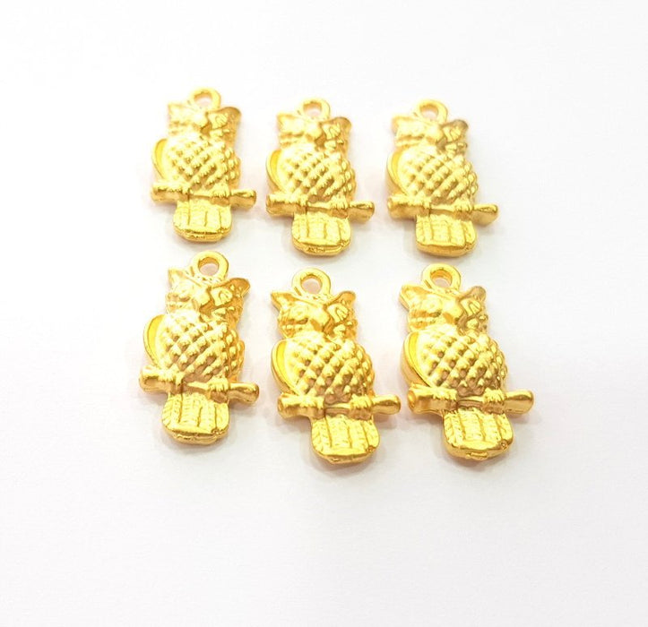 6 Owl Charm Gold Charms Gold Plated Metal (21x11mm)  G14088