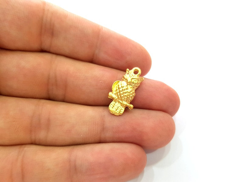 6 Owl Charm Gold Charms Gold Plated Metal (21x11mm)  G14088