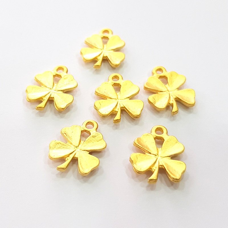 10 Clover Charm Gold Charms Gold Plated Metal (16x13mm)  G14093