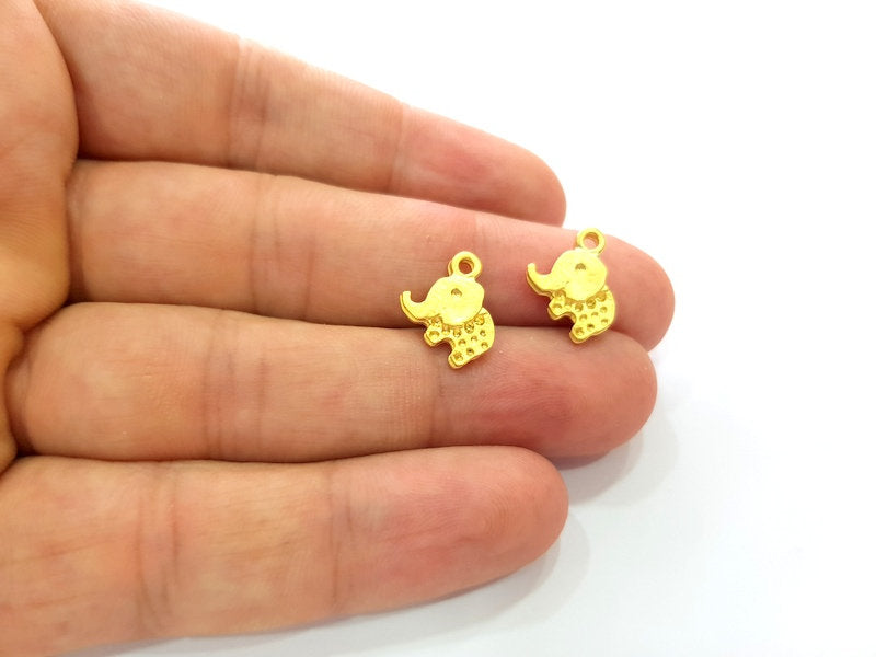 10 Elephant Charm Gold Charms Gold Plated Metal (12x12mm)  G14095