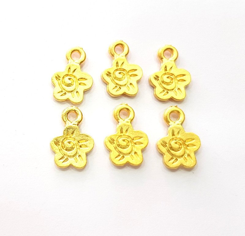 10 Flower Charm Gold Charms Gold Plated Metal (13x9mm)  G14099