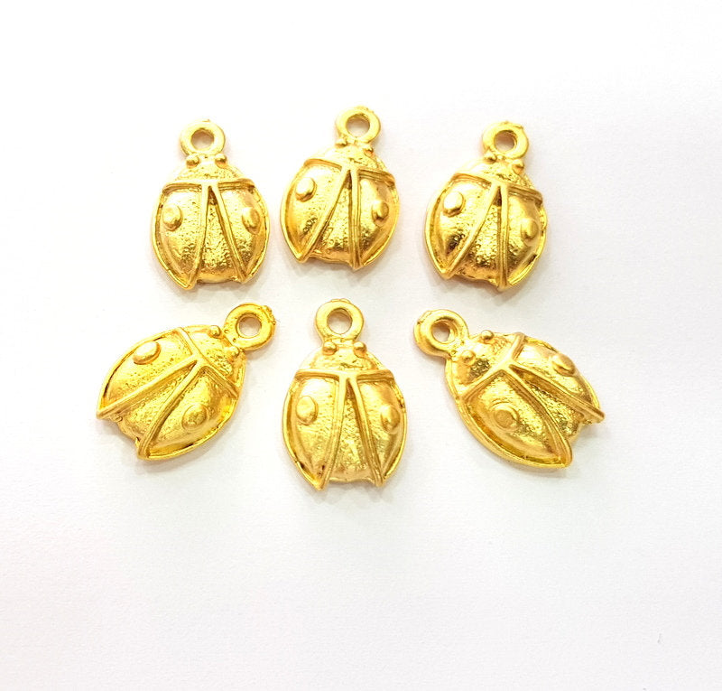6 Ladybug Charm Gold Charms Gold Plated Metal (16x10mm)  G14101