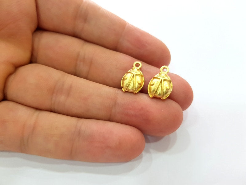 6 Ladybug Charm Gold Charms Gold Plated Metal (16x10mm)  G14101