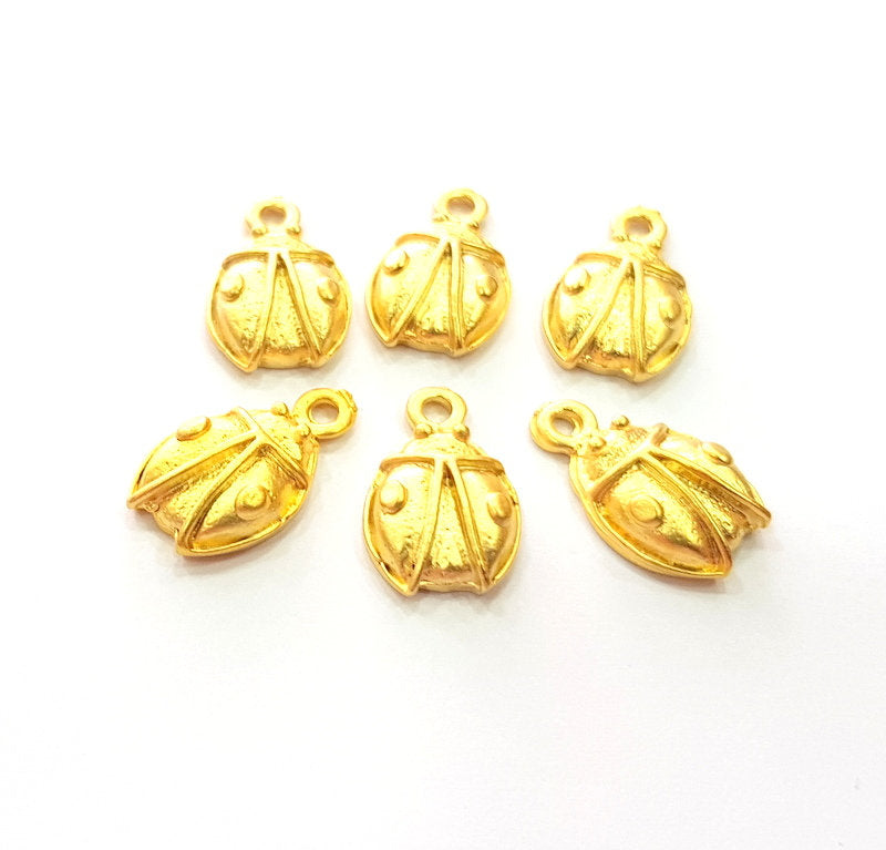 6 Ladybug Charm Gold Charms Gold Plated Metal (16x10mm)  G14101