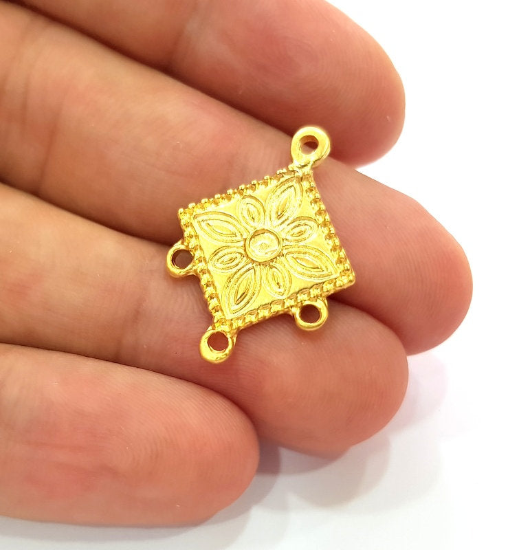 2 Mystic Flower Charms Earring Findings Connector Gold Plated Metal (27x20mm)  G14102