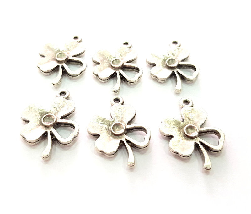 6 Clover Charm Antique Silver Plated Charms (25x18mm) G14569