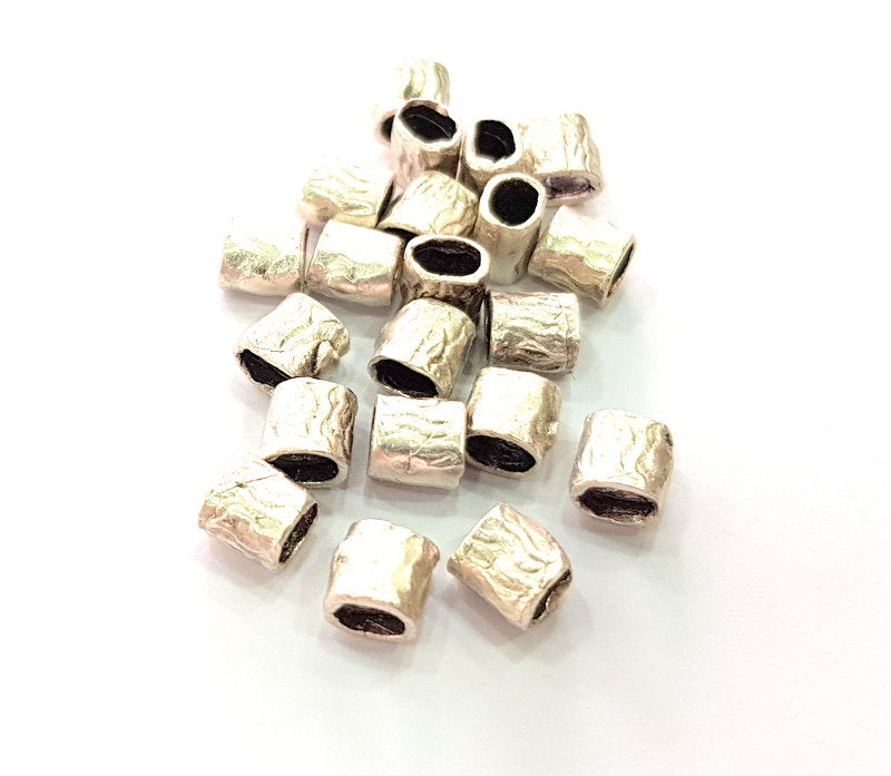 10 Antique Silver Plated Brass Tube Beads 6x6mm  G14113