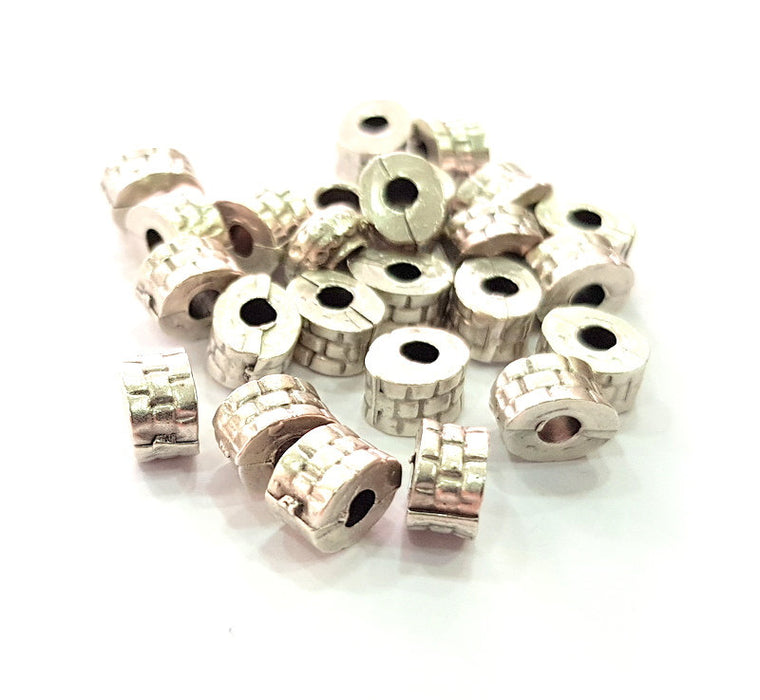 10 Silver Rondelle Beads Antique Silver Plated Beads 8mm  G14116