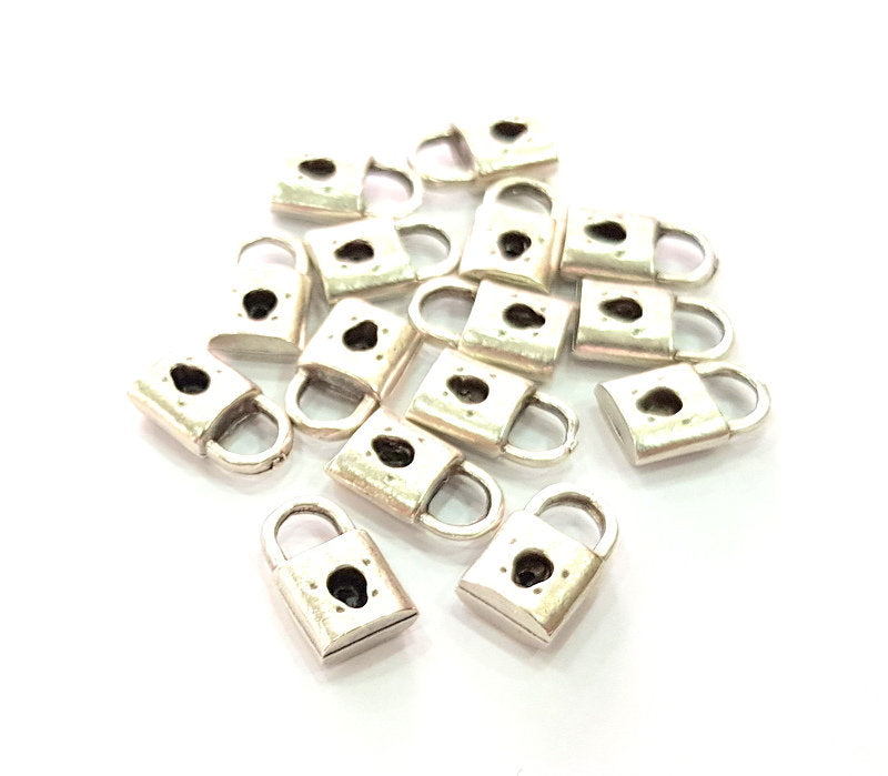 10 Lock Charm Silver Charms Antique Silver Plated Metal (14x8mm) G14121