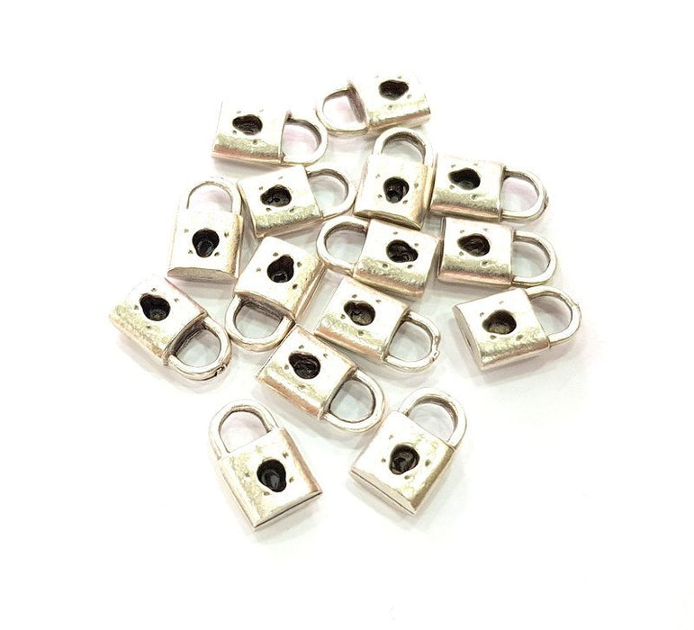 10 Lock Charm Silver Charms Antique Silver Plated Metal (14x8mm) G14121