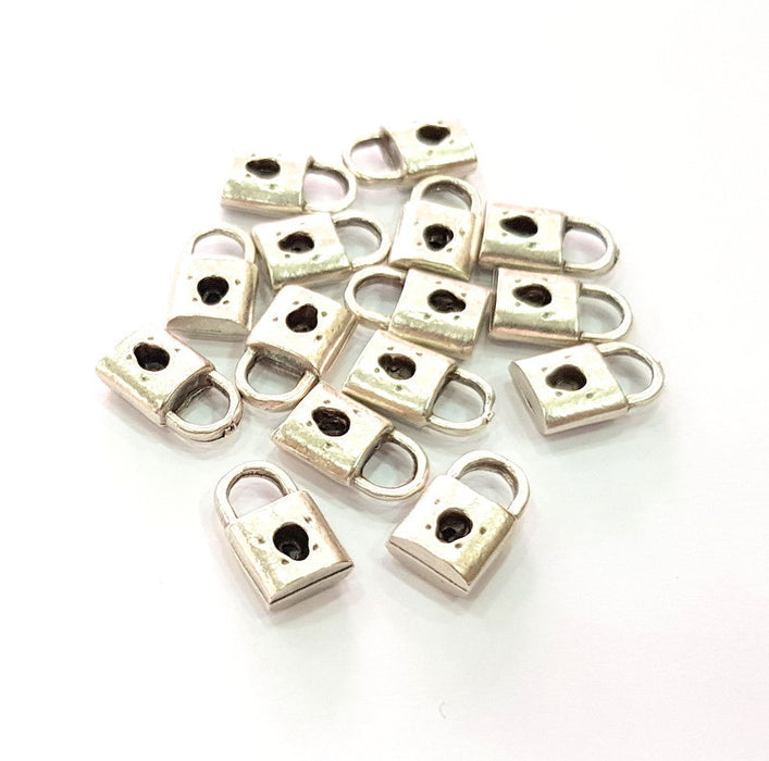 10 Lock Charm Silver Charms Antique Silver Plated Metal (14x8mm) G14121