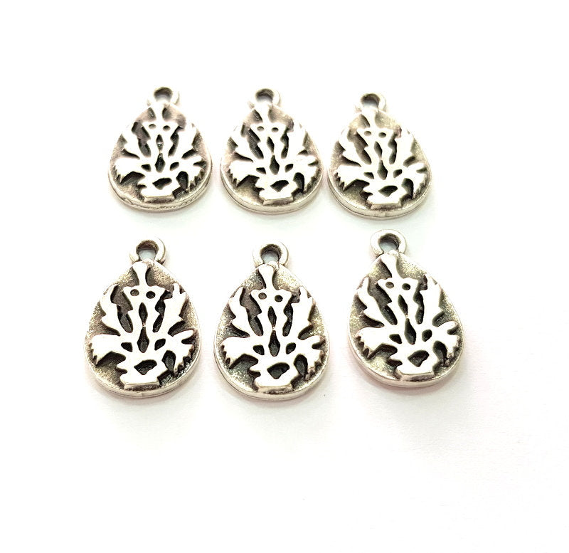 6 Drop Charm Silver Charms Antique Silver Plated Metal (21x13mm) G14127