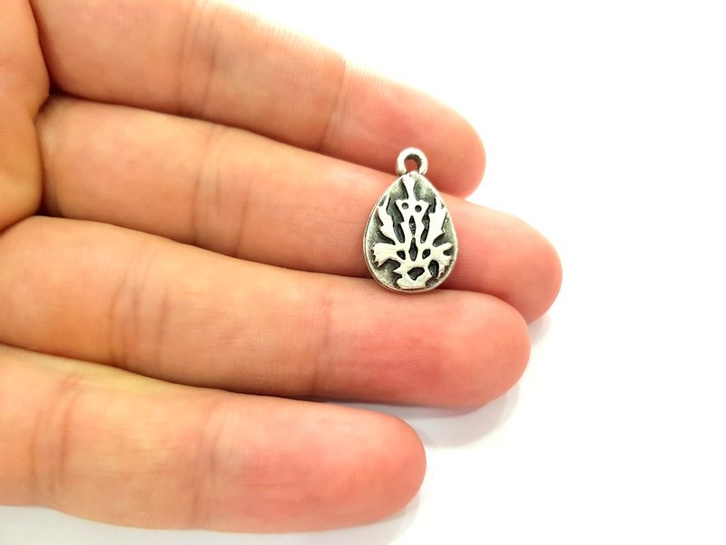 6 Drop Charm Silver Charms Antique Silver Plated Metal (21x13mm) G14127