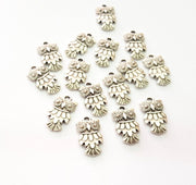 10 Owl Charm Silver Charms Antique Silver Plated Metal (18x10mm) G14128