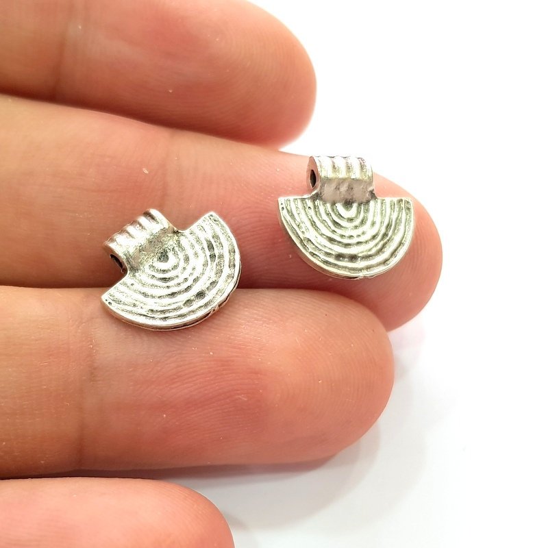 10 Fan Charms Semi Circle Charm Silver Charms Antique Silver Plated Metal (14x12mm) G14129