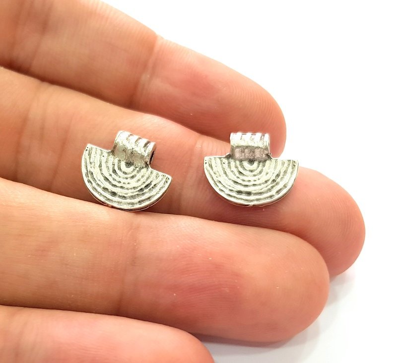 10 Fan Charms Semi Circle Charm Silver Charms Antique Silver Plated Metal (14x12mm) G14129