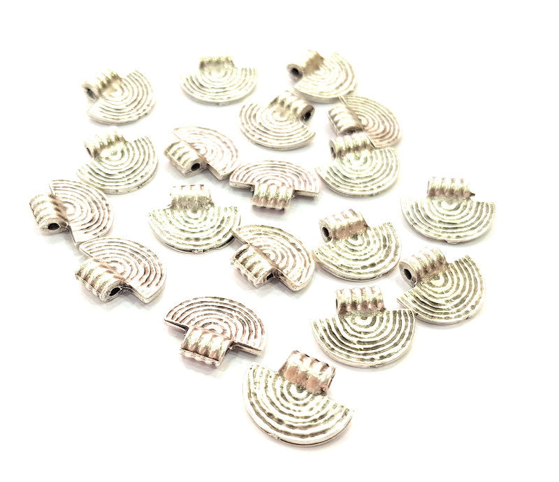 10 Fan Charms Semi Circle Charm Silver Charms Antique Silver Plated Metal (14x12mm) G14129