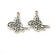 6 Ottoman Signature Charm Silver Charms Antique Silver Plated Metal (25x14mm) G14130