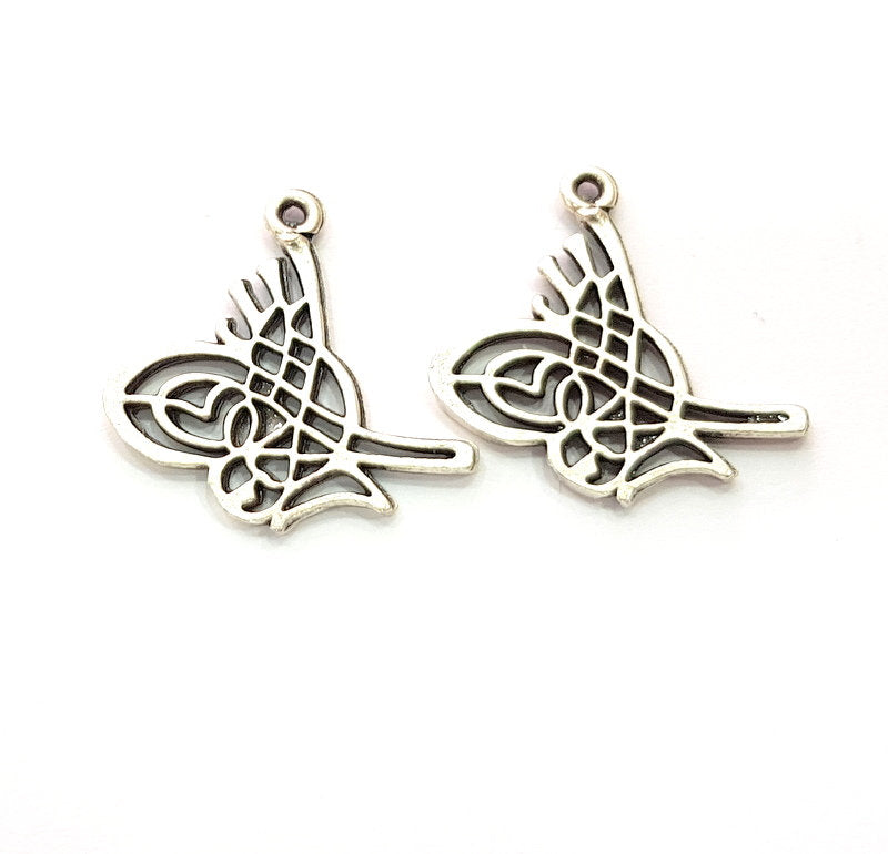 6 Ottoman Signature Charm Silver Charms Antique Silver Plated Metal (25x14mm) G14130