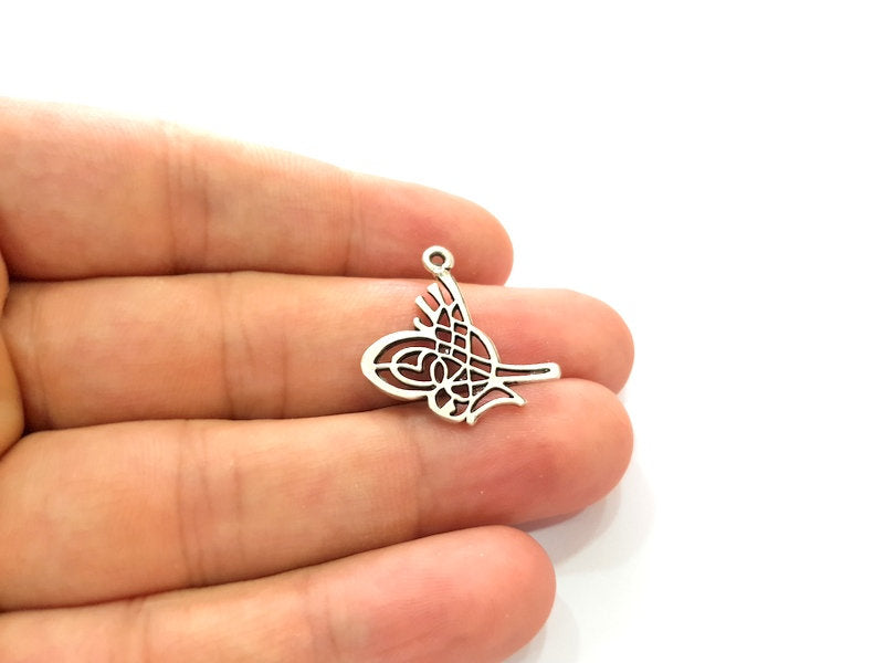 6 Ottoman Signature Charm Silver Charms Antique Silver Plated Metal (25x14mm) G14130