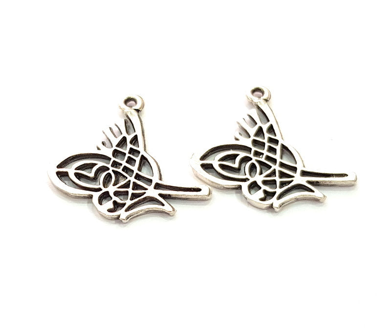 6 Ottoman Signature Charm Silver Charms Antique Silver Plated Metal (25x14mm) G14130