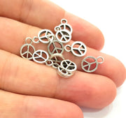 30 Peace Charm Silver Charms Antique Silver Plated Metal (8mm) G14131