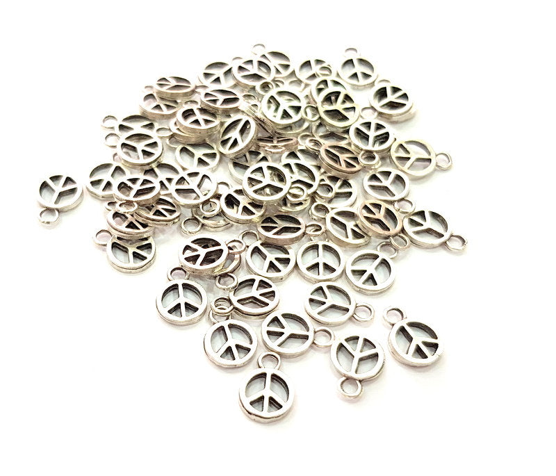 30 Peace Charm Silver Charms Antique Silver Plated Metal (8mm) G14131