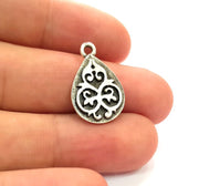 6 Drop Charm Silver Charms Antique Silver Plated Metal (23x15mm) G14132