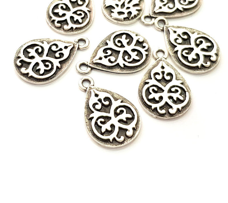 6 Drop Charm Silver Charms Antique Silver Plated Metal (23x15mm) G14132