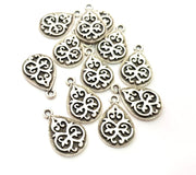 6 Drop Charm Silver Charms Antique Silver Plated Metal (23x15mm) G14132