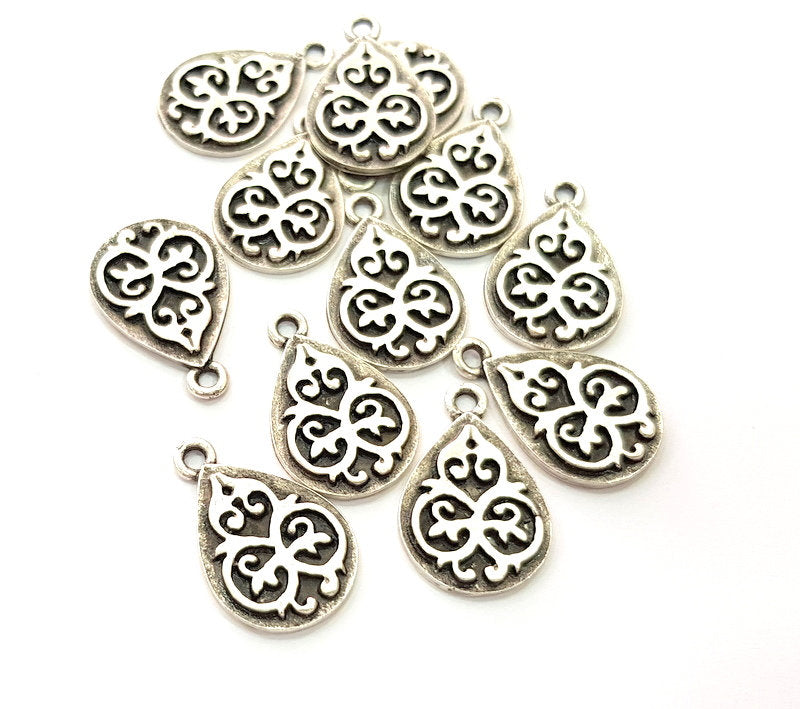 6 Drop Charm Silver Charms Antique Silver Plated Metal (23x15mm) G14132