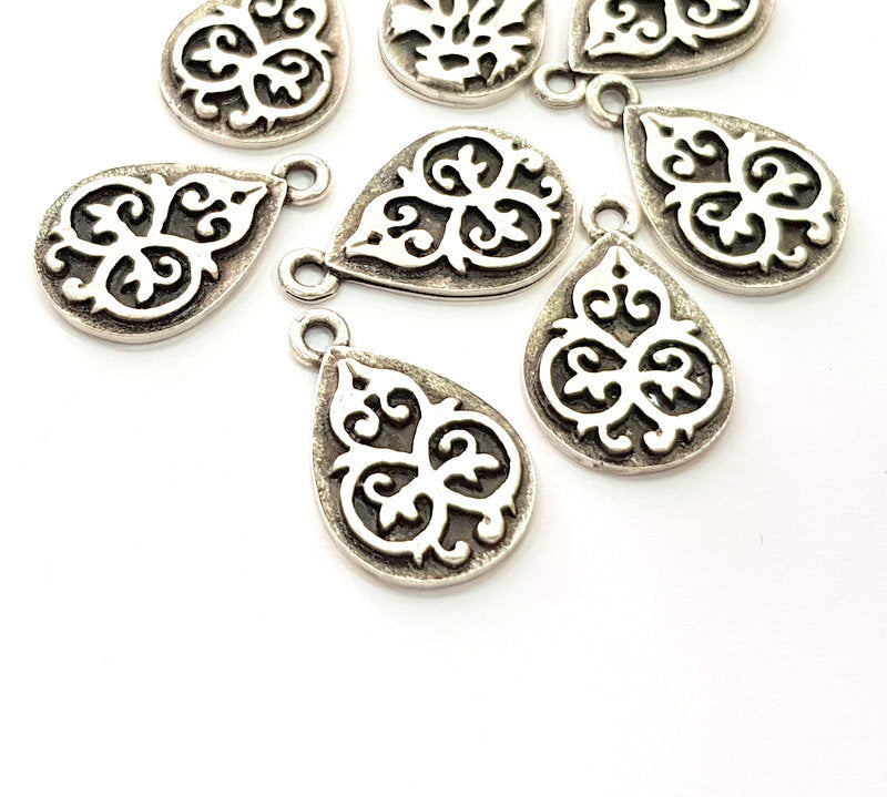 6 Drop Charm Silver Charms Antique Silver Plated Metal (23x15mm) G14132