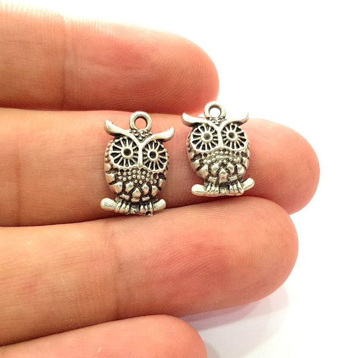 20 Owl Charm Silver Charms Antique Silver Plated Metal (16x11mm) G14394