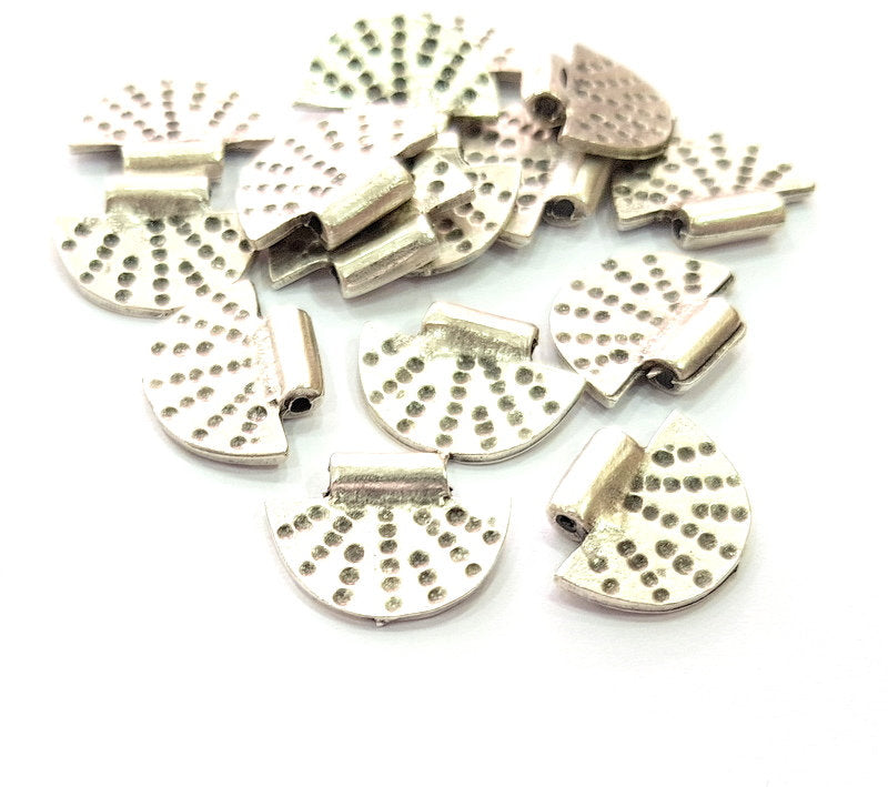 10 Semi Circle Charm Silver Charms Antique Silver Plated Metal (18x13mm) G14135