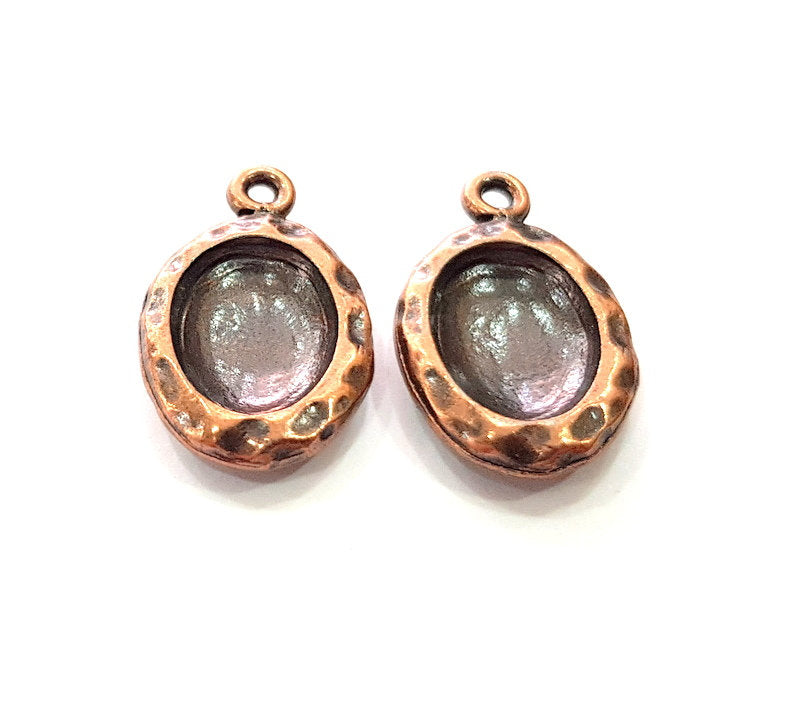 2 Copper Pendant Blank Mosaic Base inlay Blank Necklace Blank Resin Mountings Antique Copper Plated Metal (14x10 mm blank)  G14140
