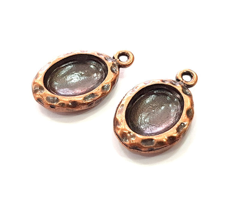2 Copper Pendant Blank Mosaic Base inlay Blank Necklace Blank Resin Mountings Antique Copper Plated Metal (14x10 mm blank)  G14140