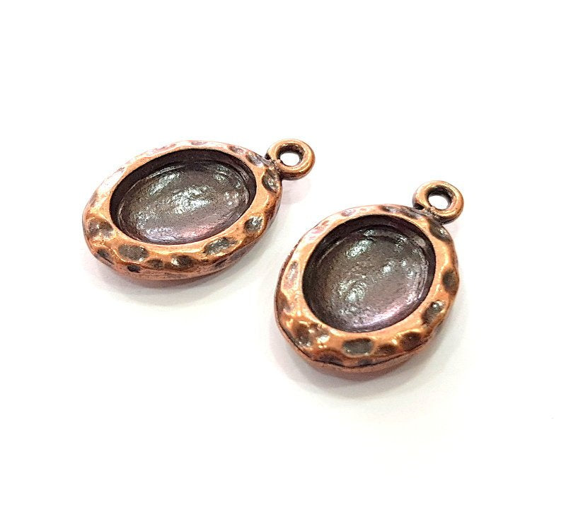 2 Copper Pendant Blank Mosaic Base inlay Blank Necklace Blank Resin Mountings Antique Copper Plated Metal (14x10 mm blank)  G14140