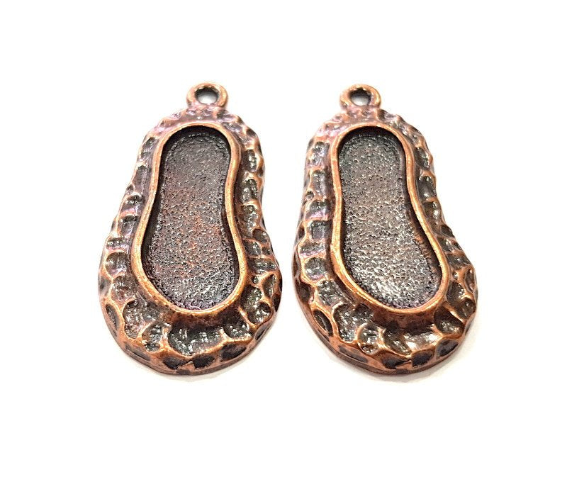 2 Copper Pendant Blank Mosaic Base inlay Blank Necklace Blank Resin Mountings Antique Copper Plated Metal (23x9 mm blank)  G14141