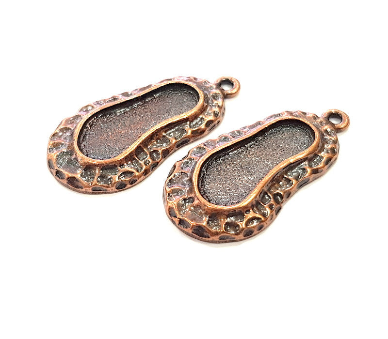 2 Copper Pendant Blank Mosaic Base inlay Blank Necklace Blank Resin Mountings Antique Copper Plated Metal (23x9 mm blank)  G14141