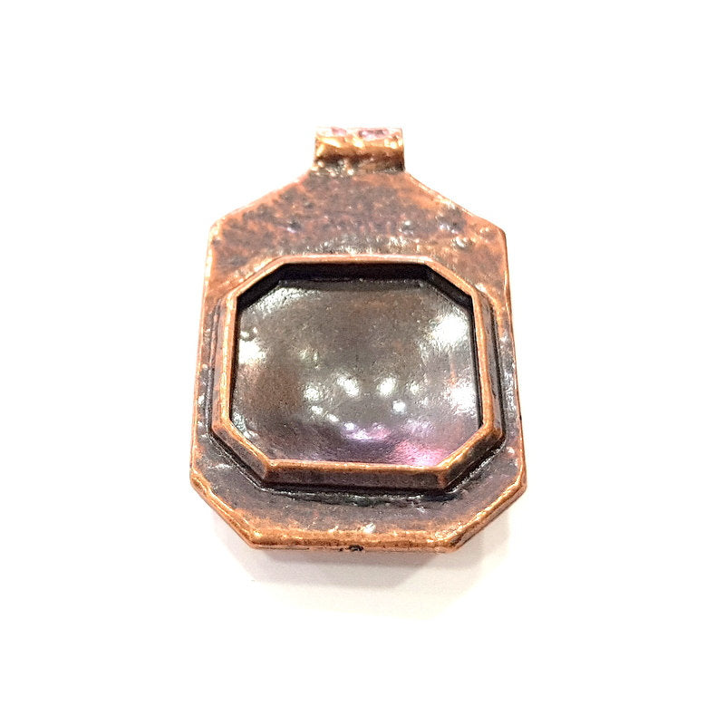Copper Pendant Blank Mosaic Base inlay Blank Necklace Blank Resin Mountings Antique Copper Plated Metal (24x23 mm blank) G14142