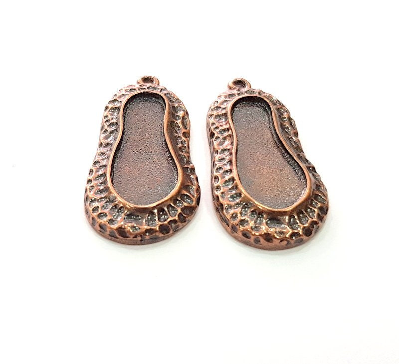 2 Copper Pendant Blank Mosaic Base inlay Blank Necklace Blank Resin Mountings Antique Copper Plated Metal (31x15 mm blank)  G14145
