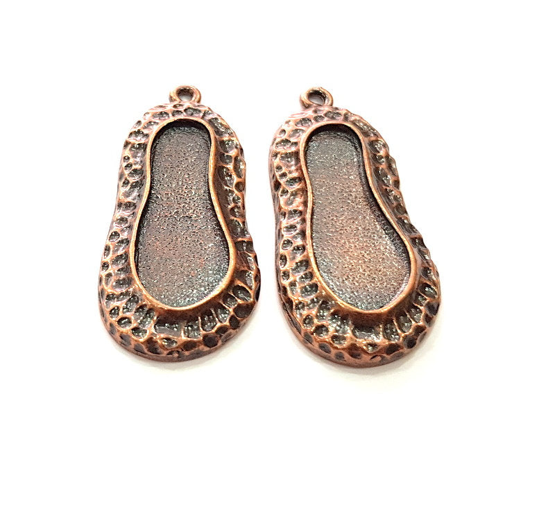 2 Copper Pendant Blank Mosaic Base inlay Blank Necklace Blank Resin Mountings Antique Copper Plated Metal (31x15 mm blank)  G14145