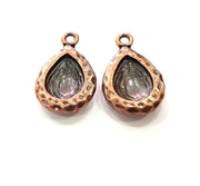 2 Copper Pendant Blank Mosaic Base inlay Blank Necklace Blank Resin Mountings Antique Copper Plated Metal (14x10 mm blank)  G14150